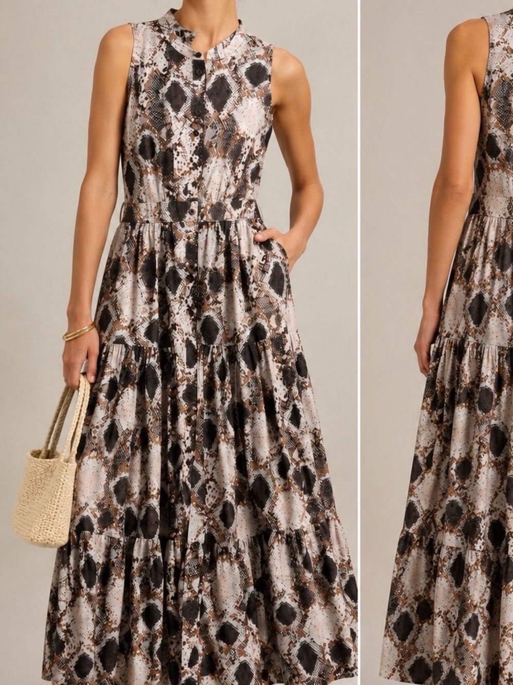 Anthropologie Maeve Snakeskin Print Tiered Maxi Dress